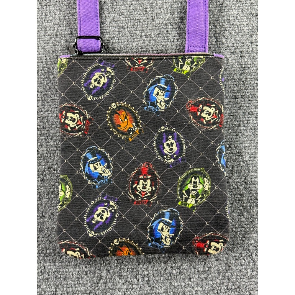 Disney Parks Haunted Mansion Mickey & Friends Crossbody Bag Black Purple Canvas